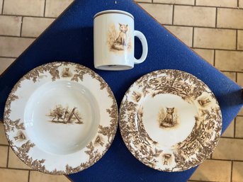 K/ 3pcs - Matching Low Bowl, Plate And Mug By C.E. Corey - Aiken