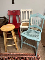 CR/D 4pcs - 3 Vintage Painted Chairs And Stool