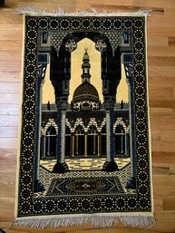 Rug/Wall Hanging With Fringed Ends And Image Of Mosque, Arches & A Prayer Rug