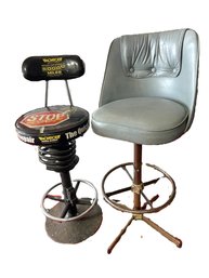 G/ 2 Shop Seats - Stools: Monroe Shocks Seat Base Looks Like A Car Strut & Gray Vinyl