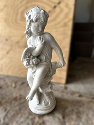 G/ Stone Statue #3: Sitting Child Carrying A Fruit Basket