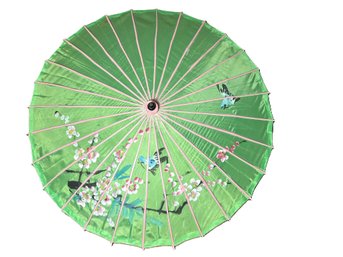 DR/ Gorgeous Painted Fabric And Wood Asian Parasol
