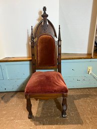 M/ 2 Of 2 Vintage Gothic Revival Wood And Burgundy Velvet Chair