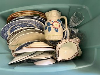 CR/D - Bin Of Assorted Chipped And Damaged China And Glassware - Good For Artists Andcrafters