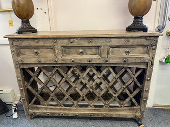 CR/F - Narrow 3 Drawer Console Table With Wine Bottle Storage