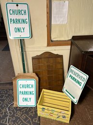 M/ 5pcs - Reserved Parking Sign, Church Parking Only Signs (2), Painted Wood Crate, Wood Message Board