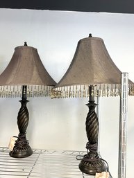 CR/A - 2 Table Lamps With Rope Twist Base And Beaded Shades