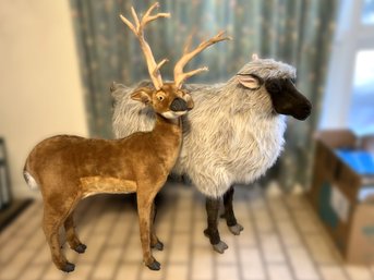 K/ 2pcs - Beautiful Large Reindeer 33' Tall And A Sheep By Hansa