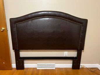 3B/ Dark Brown Faux Leather Queen Size Headboard With Nailhead Trim