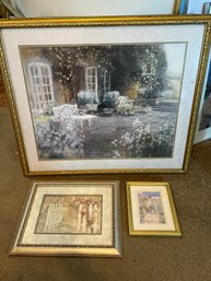 DR/ 3pcs - Outdoor Garden Scenes Framed Art - One Signed Albena