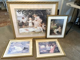 DR/ 4pcs - Framed Artwork - Vintage Scenes Of Ladies - 1 By Marcus Stone