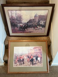 DR/ 2pcs - Large Framed Prints Horse - Both With Horses And Hounds