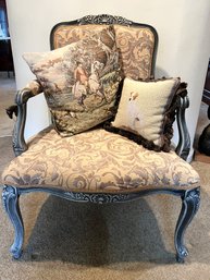 DR/ 3pcs - Ornate Look: Wood With Tapestry Wide Seat Arm Chair And 2 Pillows