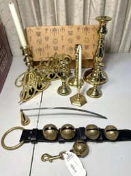 DR/ Box 11pcs - Lovely Brass Lot: Candlesticks, Book Ends And More