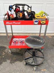 G/ 3 Pc: Blue Point Wheeled Shop Work Cart Model #KRBC2TA W All Contents & Craftsman Work Seat
