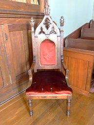 S/ Amazing Gothic Revival Wood And Velvet Pope's Bishop's Cathedral Chair Throne