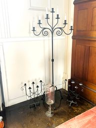 S/ 4pcs - Impressive Black Iron Candelabras And Silver Plate Glass Candle Holder