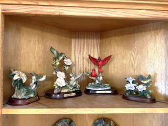 DR/ 4 Porcelain Detailed Wellington Collection Bird Figurines - 3 Sets Hummingbirds, 1 Set Cardinal