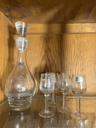 DR/ 7pcs - Schmid Krosno Poland Etched Glass Tall Ship Cordial Set