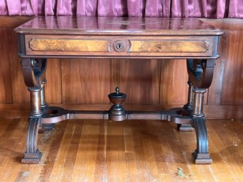 S/ Ornate Vintage/Antique Wood Accent Table Or Desk W Beautiful Lighter Wood Accent Detail