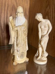 DR/ 2pcs - Beautifully Crafted Figurines: Asian Sage And Nude Bather Statuette By A. Santini - Italy