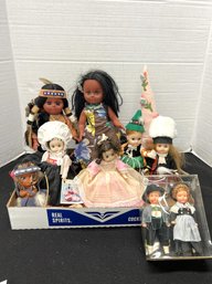 AD/A Box 9pcs - Vintage Doll Lot: Madame Alexander, Native American, Scottish, Polish, Hawaiian