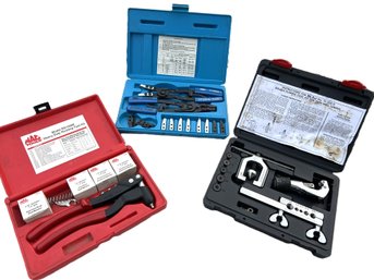 G/ 3pcs: Blue Point Double Flaring Tool Kit, MAC Tools Heavy Duty Riveting Kit, OTC HD Snap Ring Pliers Kit