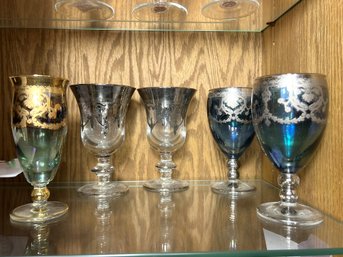 DR/ 5pcs - Beautiful Decorated Stemware Lot