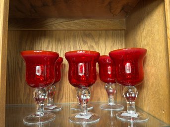 DR/ 6pcs - Set Of Heavy Ruby Red Glass Goblets