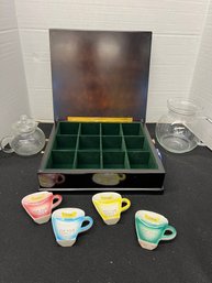 AD/A 7pcs - Tea Lot: Tea Chest, 4 Teabag Holders, Glass Teapot, Glass Pitcher