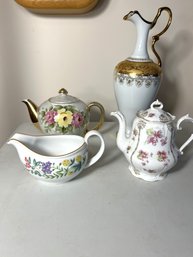 DR/ 4pcs - Limoges Pitcher, Royal Worcester Gravy Boat, Bavaria Teapot, Lusterware Teapot