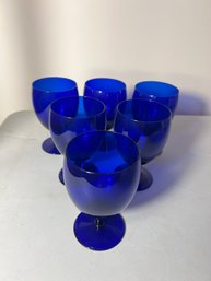 DR/ Set Of 6 Cobalt Blue Glass Wine Goblets