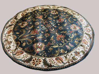 C/ Large 8 Ft Round Floral And Leaf Design Wool Area Rug And Pad - Made In India
