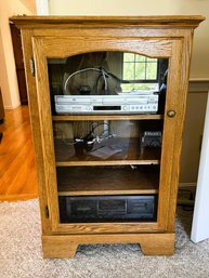 FR/ Lovely Oak Look Glass Front Audio Cabinet W Sony DVD VHS Player, Yamaha Dual Cassette Deck