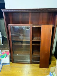 MU/ Tall & Wide Vintage Wood Bookcase With 1 Glass Door