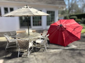 BY/ 16pcs - Outdoor Patio Table And Chairs With Cushions And 2 Umbrellas And Base