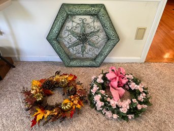 FR/ 3pcs - Decorative Wreaths And Large Scroll & Floral Metal Wall Art