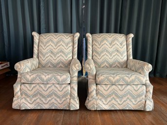 MU/ 2 Lovely Blue, Cream And Pink Flame Stitch Armchairs