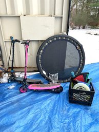 P/ 4pcs - Sporting Lot: 2 Pulse Performance Electric Scooters, Sm Trampoline, Crate Of Outdoor Toys