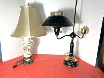 M/ Vintage Student Tole Lamp And Vintage Ceramic & Metal Base Lamp