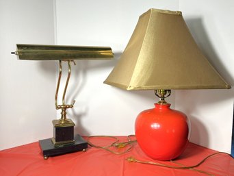 M/ 2pcs - Vintage Lamps: Red Ball Lamp From 60's, Gold Tone And Marble Piano Lamp