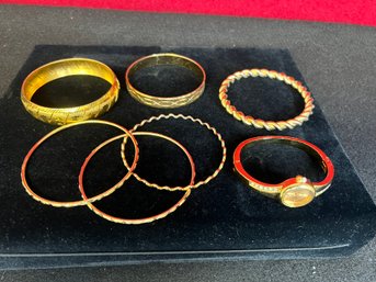 PS/ Bag 6pcs - Costume Jewelry - 5 Gold Bangles And 1 Gold Watch With Faux Diamond Accent