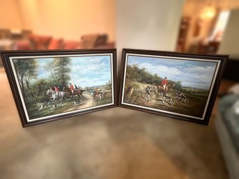 LR/ 2 Pcs Large 41.5'w Framed Hunting Scene Artwork - Matching Frames