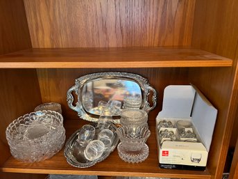 DR/ Many - Assorted Small Liquor Glasses, Glass Coasters, Silver Plate / Stainless Trays Etc
