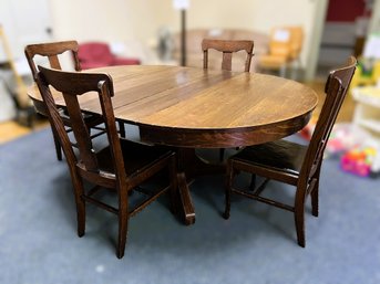 N/ 5pcs - Vintage Oak Oval Dining Table With 4 Blanchard & Son Chairs