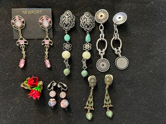 K/ Box 6pairs - Assorted Earring Lot - 5 Clip On, 1 Pierced: Assorted Semi-precious Beads, Rhinestones