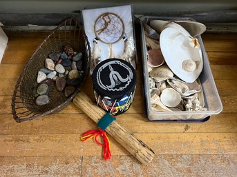 N/ 5pcs - Nature/Earth Spirit Bundle: Wood Rainstick, Dreamcatcher, Toy Hand Drum Etc