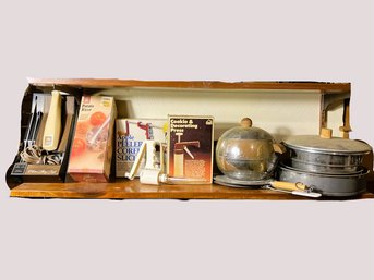 C/Shelf - Unique Kitchen Ware: Vintage Penguin Hot/Cold Server, Electric Knife, Potato Ricer, Apple Peeler Etc