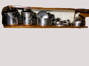 C/ 8pcs - Assorted Copper Bottom Revere Ware Pots With Covers And A Tea Kettle