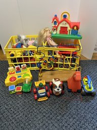 N/ 2 Crates Of Assorted Toys: Playskool, Fisher Price, Little Tikes Etc And A Bead Maze